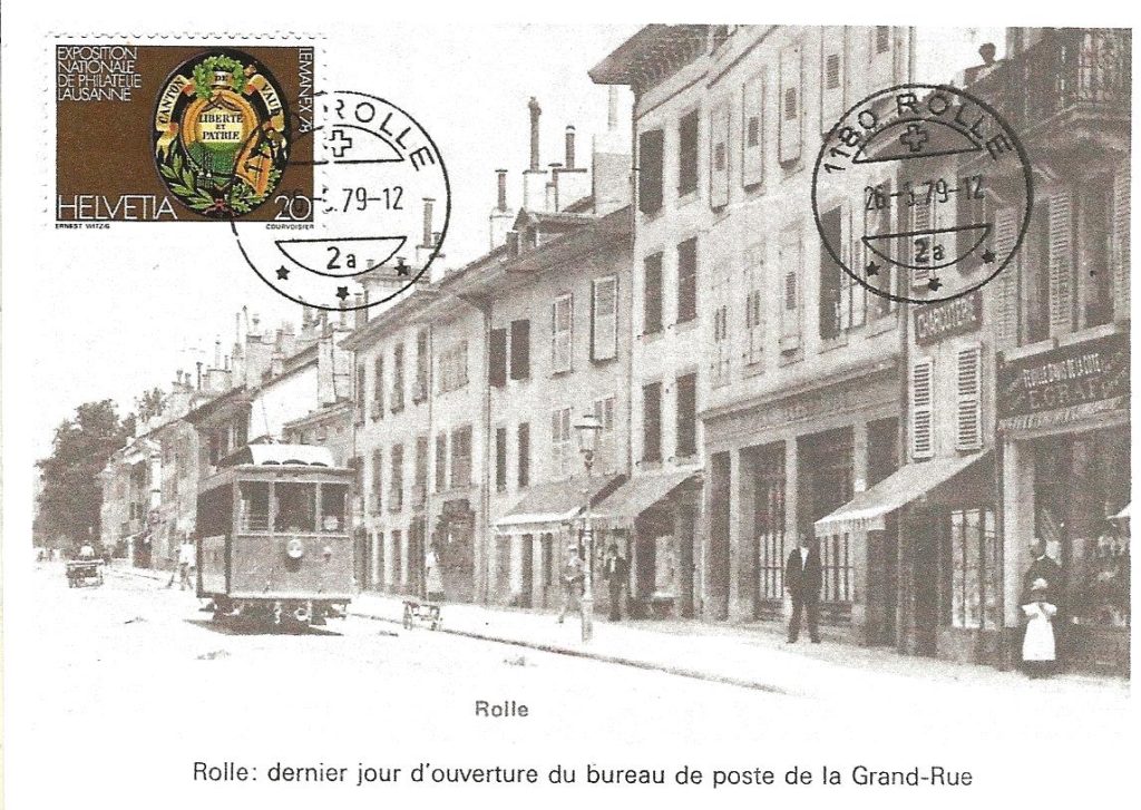Le dernier jour de la poste de Rolle, à la Grand-Rue. Cachet à date Rolle 26.05.79.